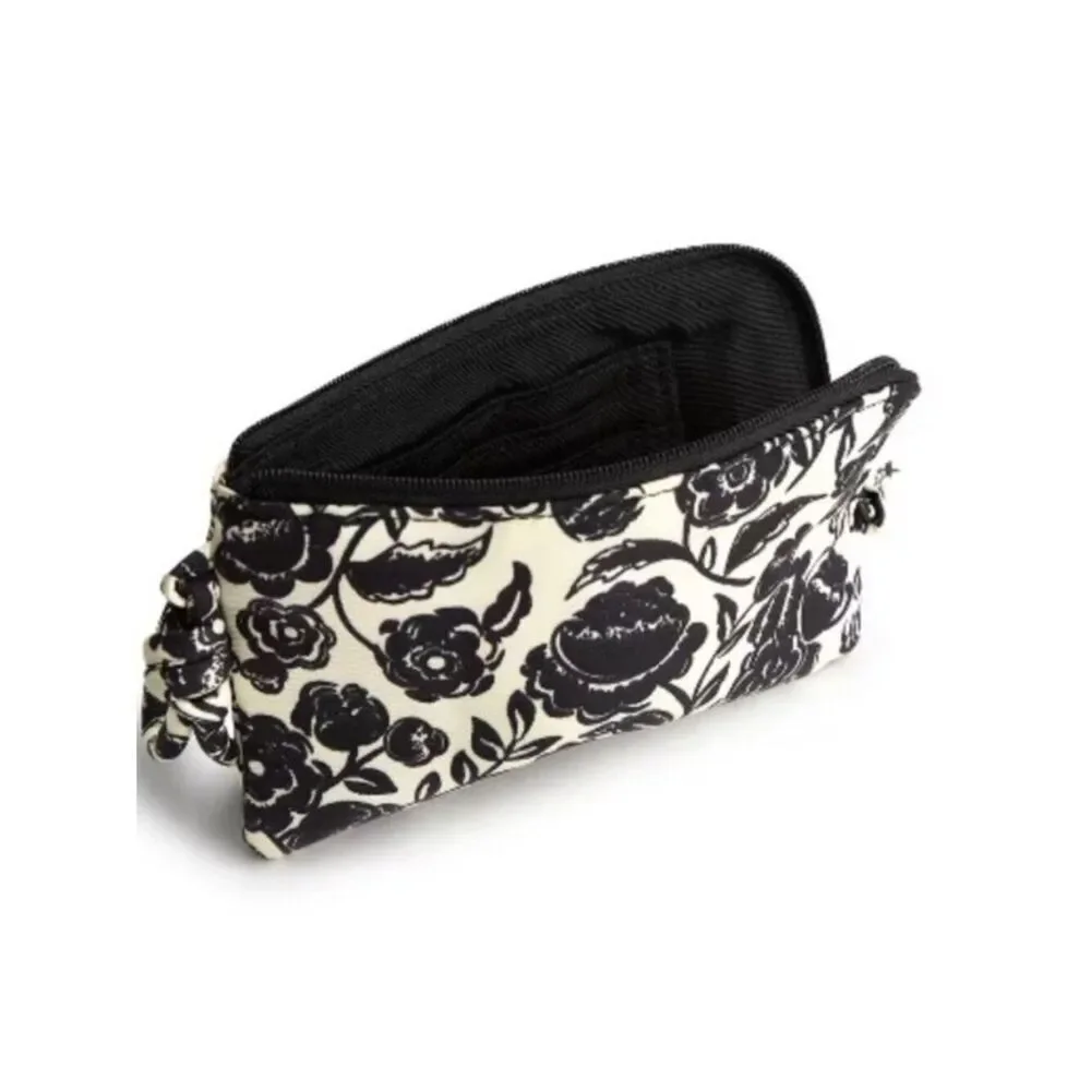Vera Bradley Zip Card Pouch Nylon Bubbly Flowers Black White Wallet NWT